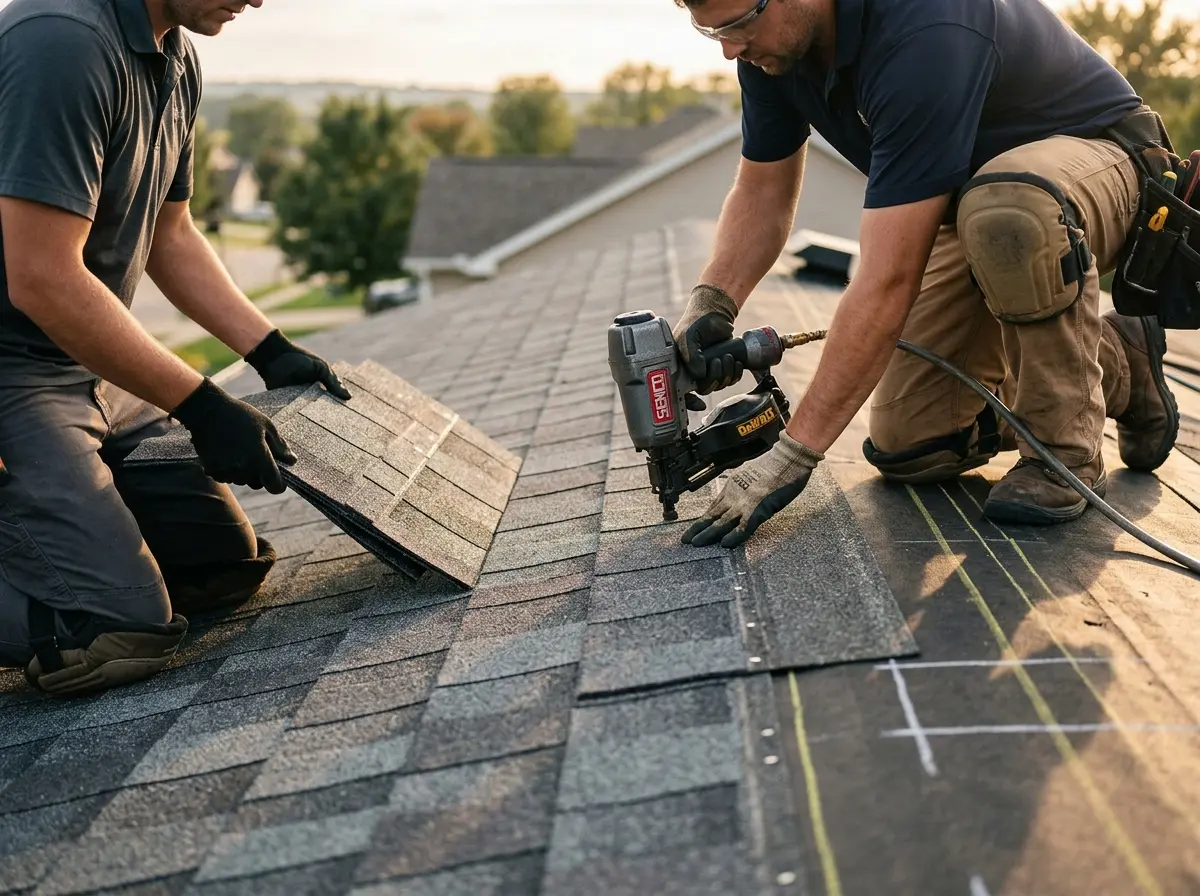 Professional roofer working on a residential roof in Claremore
